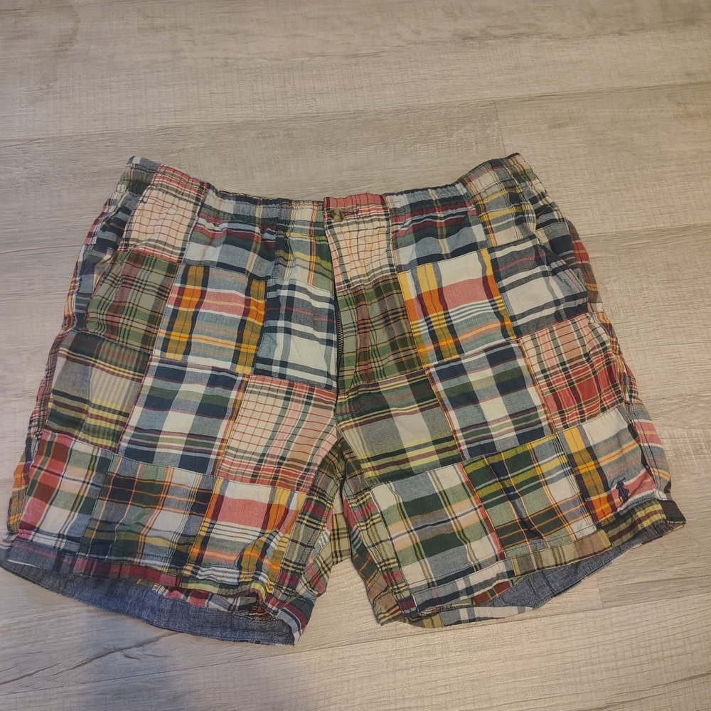 Polo Ralph Lauren Patchwork Madras Shorts Mens XL Classic Fit 6 Multi-Color Pony